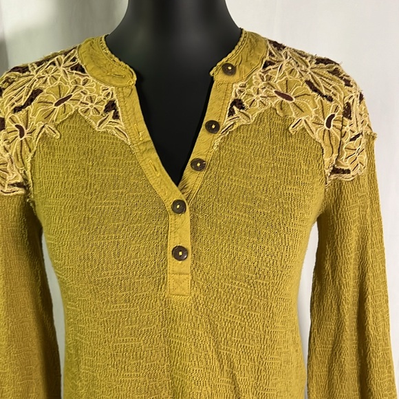 Free People Mustard Blouse with Embroidered Accents - Picture 5 of 16